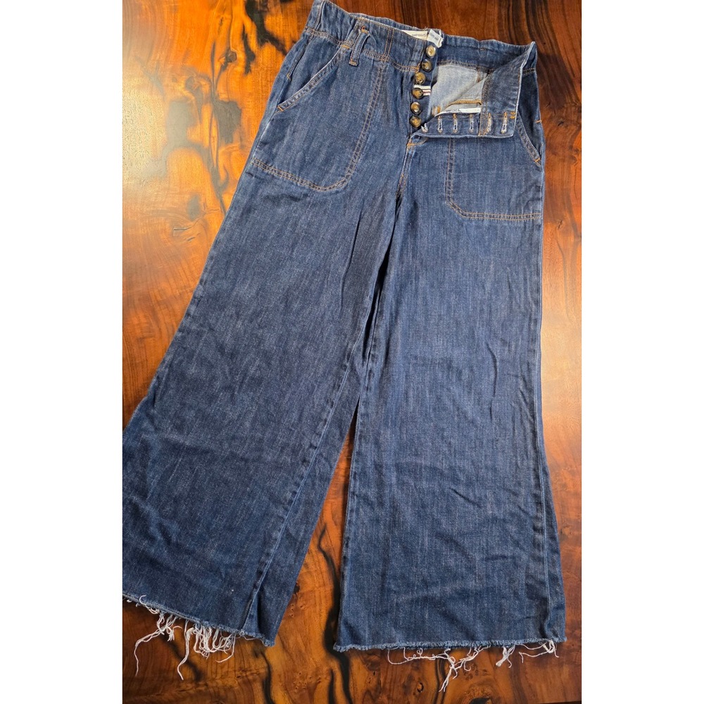 Pilcro Anthropologie Wide Leg Jeans Button Fly Frayed Hem Boho Festival Premium